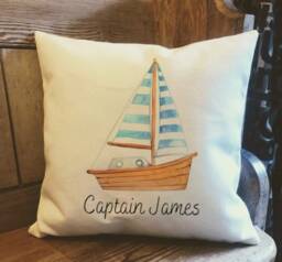 Personalised Boat Country Canvas Cushion - Customised Linen Cover With Inner Filler Sailing Gift - thumbnail 1