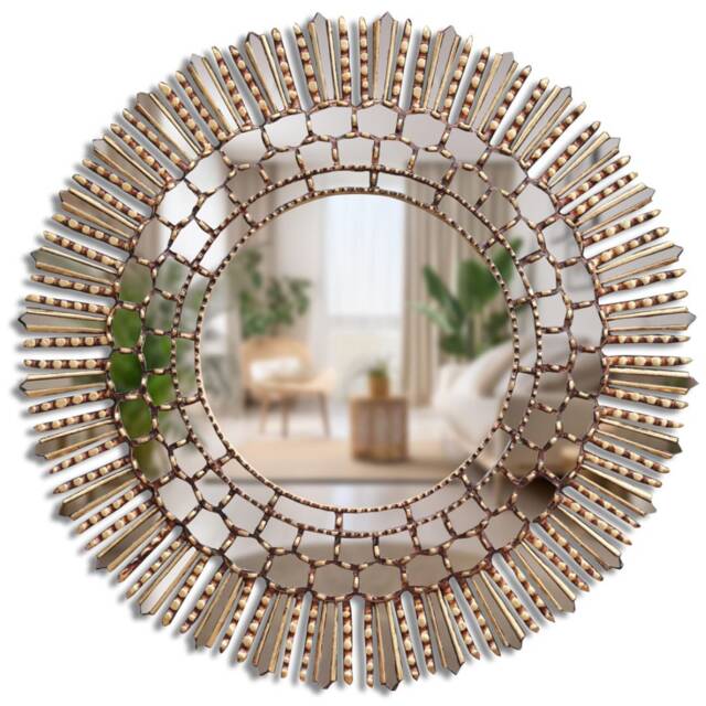 Peruvian Gold Sunburst Mirror 78 cm Handmade Wall Decor - Carved Wood Round Elegant Statement For Living Room Bathroom Entryway - image 1