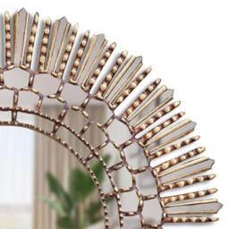 Peruvian Gold Sunburst Mirror 78 cm Handmade Wall Decor - Carved Wood Round Elegant Statement For Living Room Bathroom Entryway - thumbnail 2