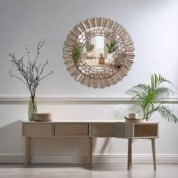 Peruvian Gold Sunburst Mirror 78 cm Handmade Wall Decor - Carved Wood Round Elegant Statement For Living Room Bathroom Entryway - thumbnail 3