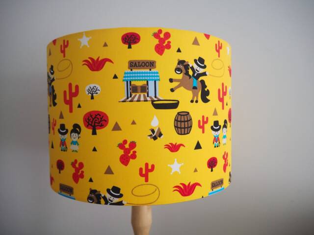 Cowboy Yellow Lampshade Kids Western Cowboys Cactus Saloon Handmade Fabric Lamp Shade Ceiling Pendant Or Table Floor Various Sizes - image 1