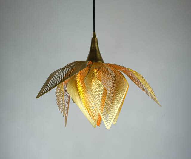 Golden Flower Pendant Light, Modern Brass Chandelier, Leaf Sculpture - image 1