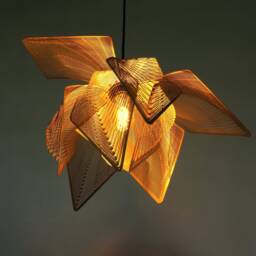 Golden Flower Pendant Light, Modern Brass Chandelier, Leaf Sculpture - thumbnail 3