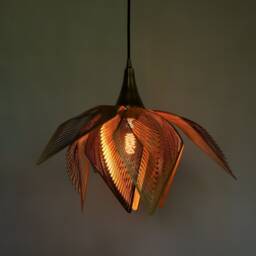 Golden Flower Pendant Light, Modern Brass Chandelier, Leaf Sculpture - thumbnail 2