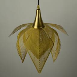 Golden Flower Pendant Light, Modern Brass Chandelier, Leaf Sculpture - thumbnail 4