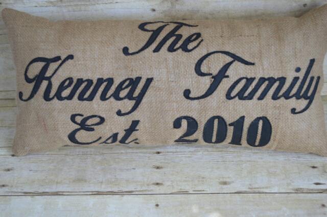 Family Name Pillow, Custom Pillow, Pillow With Last Name, Burlap Pillow - image 1