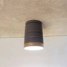 Handmade Gray Ceramic Flush Mount Ceiling Light Carved Texture - thumbnail 2