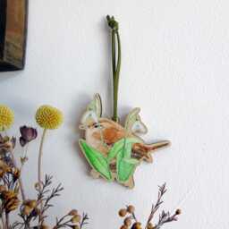 Wren & Snowdrops Hanging Wooden Decoration - British Bird Decoration- Christmas Tree Decoration Bird Christmas Ornament - thumbnail 1