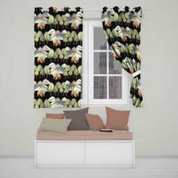 Cute Forest Bear Trees Mountains Clouds On Black Background Seamless Pattern Readymade Eyelet Ring Top Thermal 100% Blackout Curtains