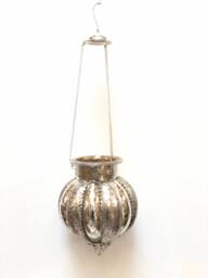 Candle Glass Lantern Round Hanging Patio Silver Oriental Style Holder