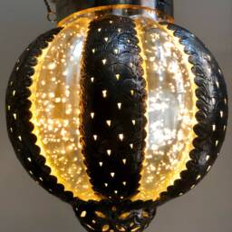 Candle Glass Lantern Round Hanging Patio Silver Oriental Style Holder - thumbnail 4