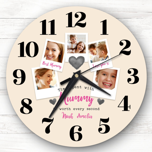 Time With Mummy Photos Cream Personalised Gift Clock - image 1