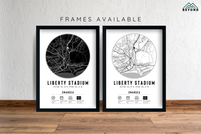 Swansea Liberty Stadium Minimalist Map Prints & Frames - Football Gift Decor Son Brother Dad Granddad Grandad For Him Her Fan - image 1