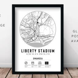 Swansea Liberty Stadium Minimalist Map Prints & Frames - Football Gift Decor Son Brother Dad Granddad Grandad For Him Her Fan - thumbnail 3