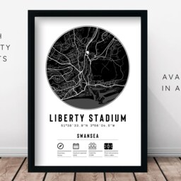 Swansea Liberty Stadium Minimalist Map Prints & Frames - Football Gift Decor Son Brother Dad Granddad Grandad For Him Her Fan - thumbnail 2