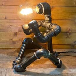 Put Em Up - Unique Boxing Robot Table Lamp Steampunk, Retro, Art, Edison, Mancave, Brass & Steel
