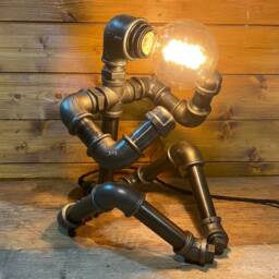 Put Em Up - Unique Boxing Robot Table Lamp Steampunk, Retro, Art, Edison, Mancave, Brass & Steel - thumbnail 3