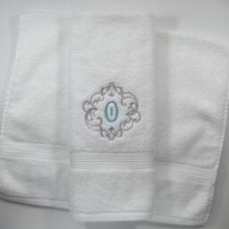 Monogrammed White Cotton Bath Towel Custom Embroidered Initial - thumbnail 3