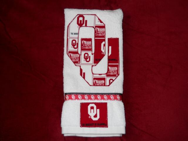 Oklahoma Sooners Appliqued Hand Towel College Grad Gift - image 1