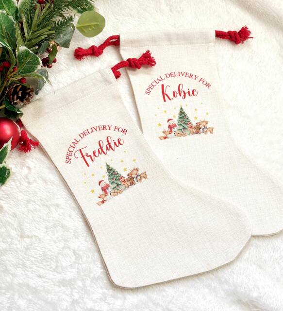 Personalised Christmas Stocking, Special Delivery From Santa Kids Stocking Name Personalised, Children's Xmas Gifts - image 1