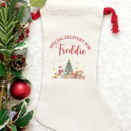 Personalised Christmas Stocking, Special Delivery From Santa Kids Stocking Name Personalised, Children's Xmas Gifts - thumbnail 4