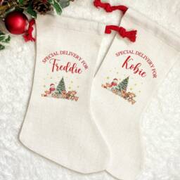 Personalised Christmas Stocking, Special Delivery From Santa Kids Stocking Name Personalised, Children's Xmas Gifts - thumbnail 3