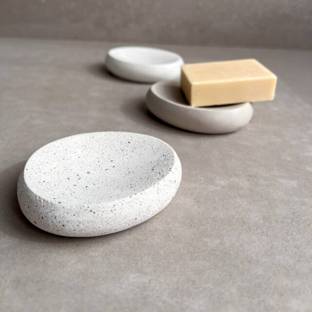 Pebble Concrete Soap Dish, Bar Holder, Handmade Tray, Cement Jewelry Display, Ring Trinket Holder - image 1