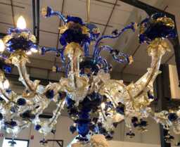 Cup Or Bowl , Spare Parts Replacements For Chandeliers By Venini, Mazzega, Seguso, Arlecchino, in Murano Blown Glass, Blue & Gold Color