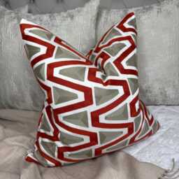 Fall Pillow Cover - Geometric Design Embroidered Cover, Rust Cushion For Sofa, Chair, Designer Harlequin Fabric, Perception