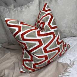Fall Pillow Cover - Geometric Design Embroidered Cover, Rust Cushion For Sofa, Chair, Designer Harlequin Fabric, Perception - thumbnail 4