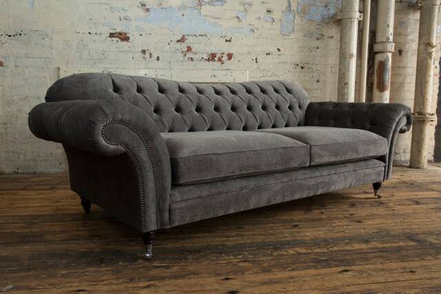 3 Seater Velvet Chesterfield Sofa, British Handmade, Large Design - image 1
