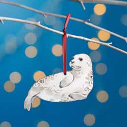 Seal Christmas Tree Decoration, Birch Plywood Ornament, Animal Lover Gift, Festive Watercolour Art, Traditional Keepsake