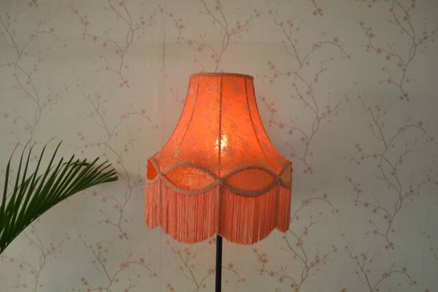 Hand-stitched Burnt Orange Lampshade Vintage Bell Shade With Fringe