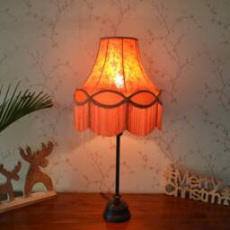 Hand-stitched Burnt Orange Lampshade Vintage Bell Shade With Fringe - thumbnail 2