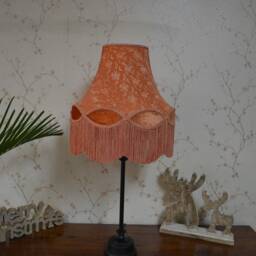 Hand-stitched Burnt Orange Lampshade Vintage Bell Shade With Fringe - thumbnail 3