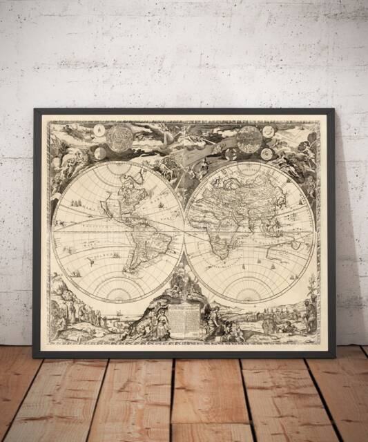 Old World Map, 1700 - Rare Monochrome Antique Atlas Chart, Vintage Wall Art By Paolo Petrini Framed, Unframed - image 1