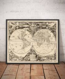 Old World Map, 1700 - Rare Monochrome Antique Atlas Chart, Vintage Wall Art By Paolo Petrini Framed, Unframed - thumbnail 1