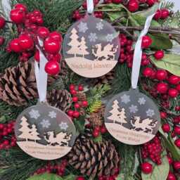 Christmas Welsh Dragon Wooden Tree Bauble Gift, Cymru Xmas Hanger, Nadolig Llawen, Add Own Text, Rugby Or Football Fan Gift - thumbnail 2