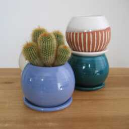 Your Choice Of One Small Ceramic Sphere Planter With Tray Cactus/Succulent Pot - thumbnail 2