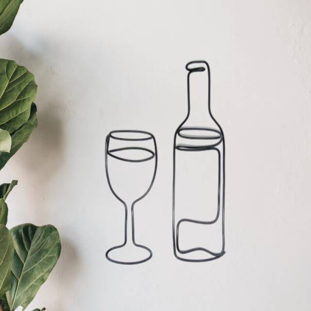Wire Wine Bottle & Wine Glass Wall Art Sign, Wire Words Bar Sign Bar Decor Gift, Kitchen Home House Warming Gifts - image 1