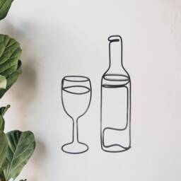 Wire Wine Bottle & Wine Glass Wall Art Sign, Wire Words Bar Sign Bar Decor Gift, Kitchen Home House Warming Gifts - thumbnail 1