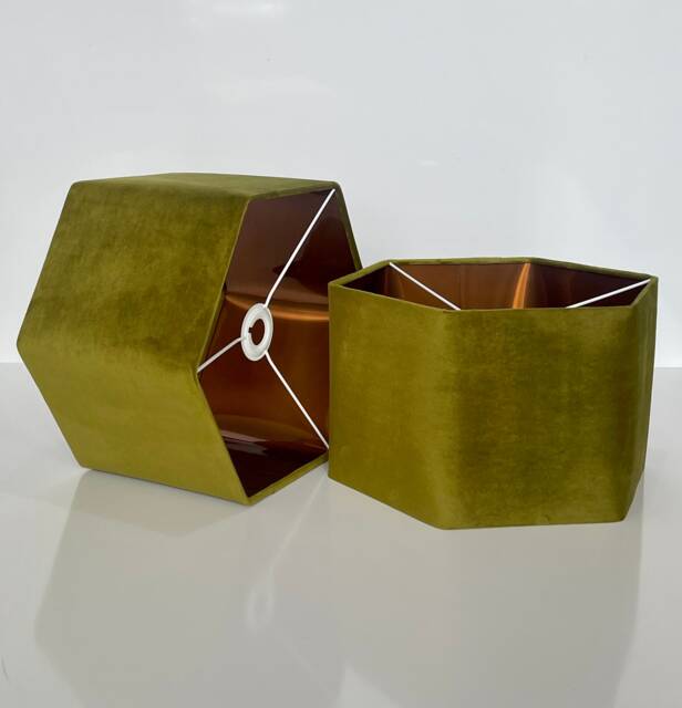 New Luxury Premium Quality Hexagon Velvet Lamp Shade Pendant Light Olive Green With Brushed Copper Lining - image 1