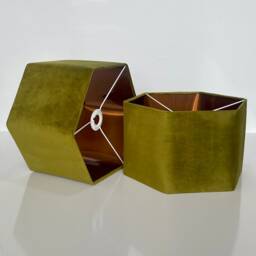 New Luxury Premium Quality Hexagon Velvet Lamp Shade Pendant Light Olive Green With Brushed Copper Lining - thumbnail 3