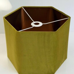 New Luxury Premium Quality Hexagon Velvet Lamp Shade Pendant Light Olive Green With Brushed Copper Lining - thumbnail 2
