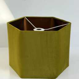 New Luxury Premium Quality Hexagon Velvet Lamp Shade Pendant Light Olive Green With Brushed Copper Lining - thumbnail 4