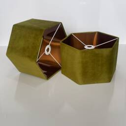 New Luxury Premium Quality Hexagon Velvet Lamp Shade Pendant Light Olive Green With Brushed Copper Lining - thumbnail 3