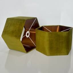 New Luxury Premium Quality Hexagon Velvet Lamp Shade Pendant Light Olive Green With Brushed Copper Lining - thumbnail 2