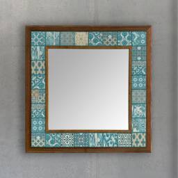Travertine Tile Mirror Bohemian Wall Art, Rustic Home Decor - thumbnail 2