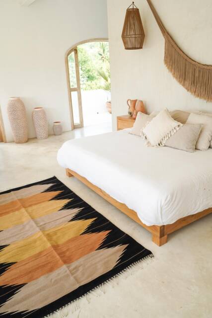 Handwoven Mexican Rug Oaxacan Woven Rugs - Tierra - Black Base With Clay Tones - image 1