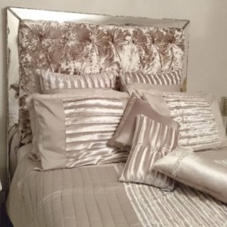 Custom Chesterfield Headboard Champagne Gold Crushed Velvet With Mirror Frame - thumbnail 3